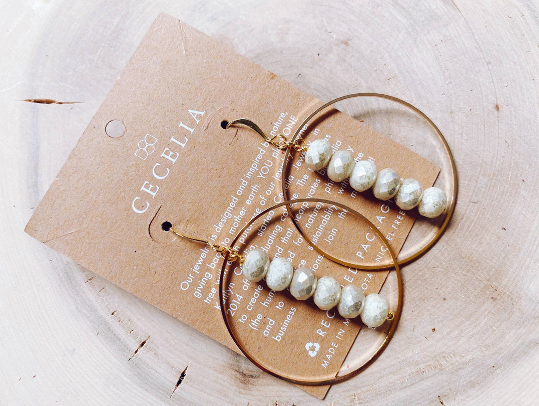 Gemstone and Gold Plated Drop Hoop Earring