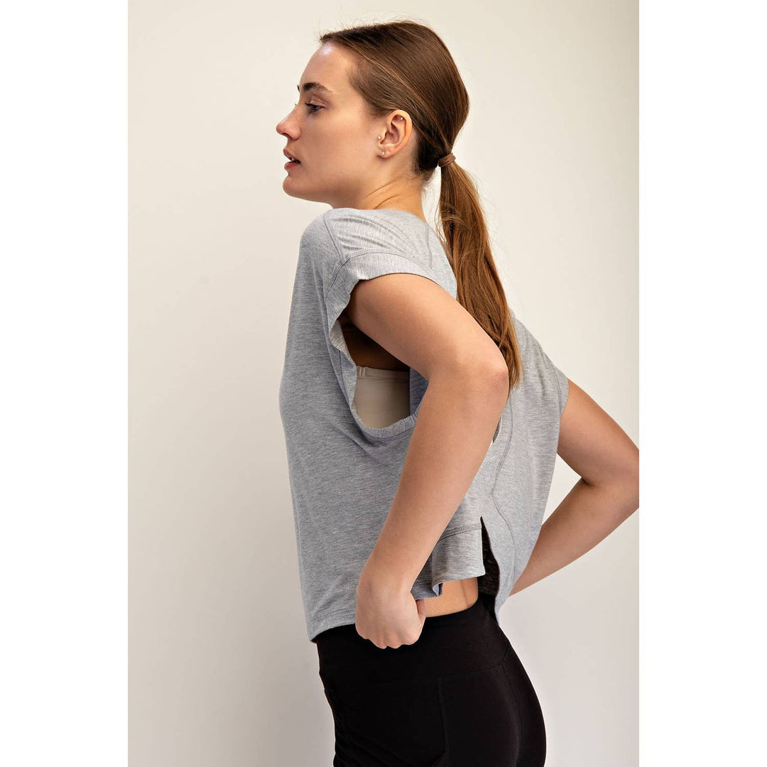 VISCOSE MODAL OPEN BACK TOP - BLACK