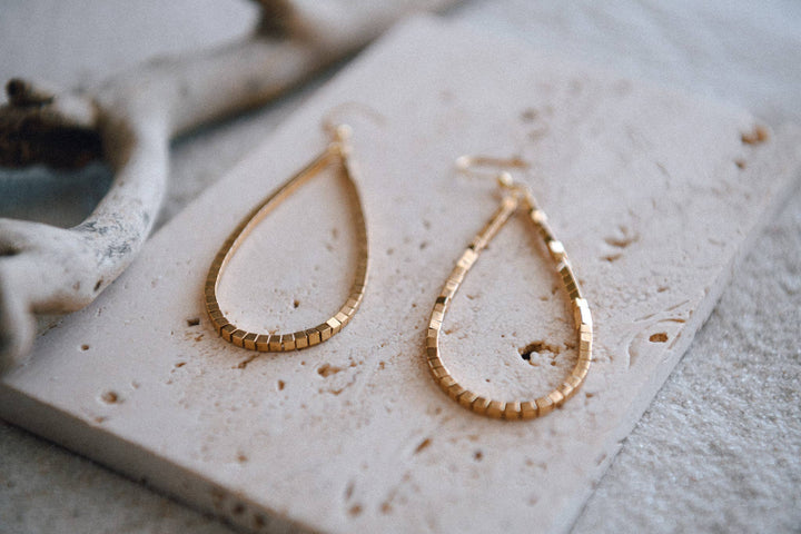 Hepburn Gold Beaded Teardrop Hoop Earrings