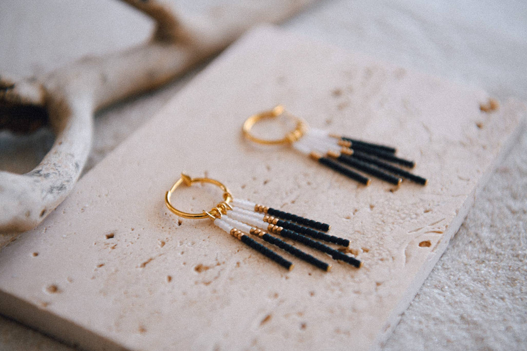 Beaded Fringe Hoops Earrings
