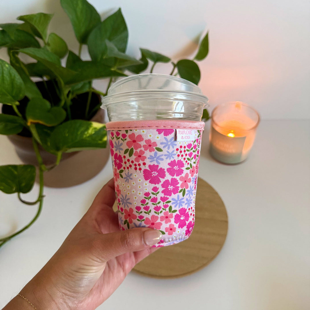 Multicolor Floral Iced Coffee Sleeve, Reusable Cup Holder for Coffee Lover