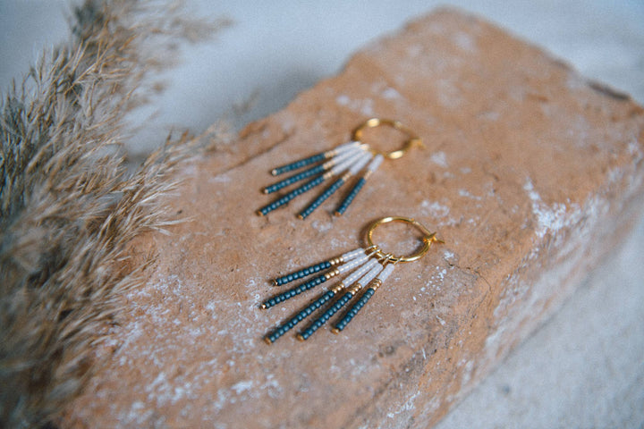 Beaded Fringe Hoops Earrings
