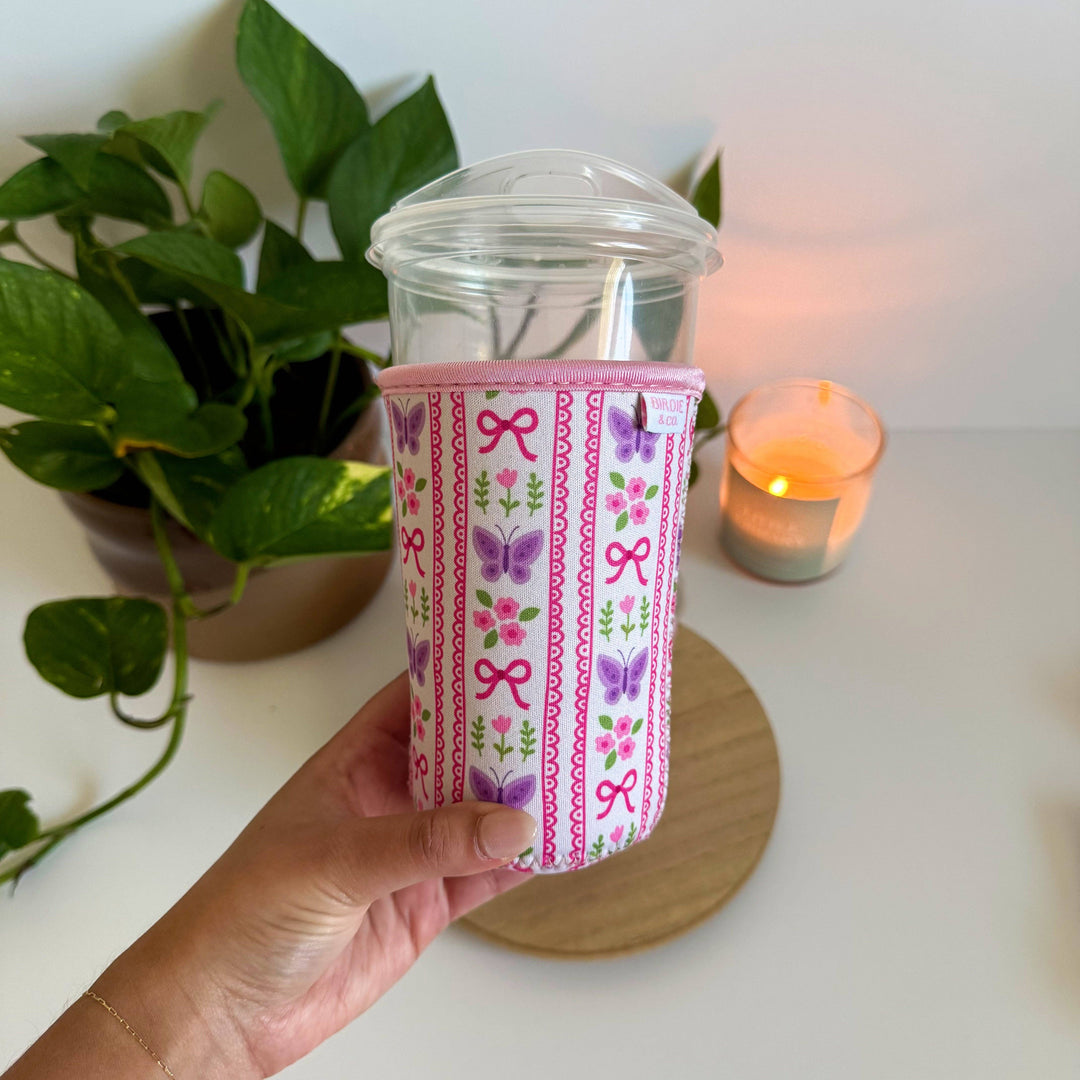 Butterfly and Flower Iced Coffee Sleeve