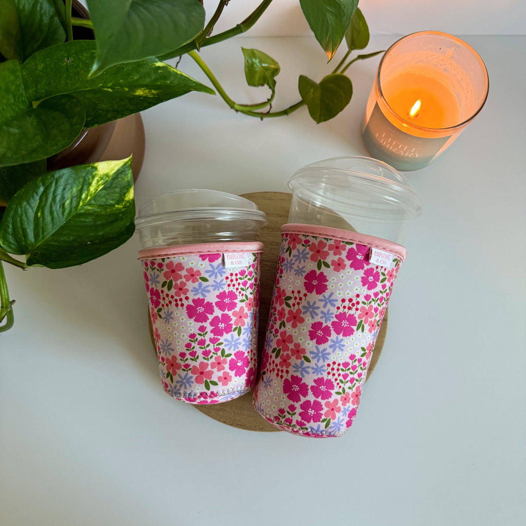 Multicolor Floral Iced Coffee Sleeve, Reusable Cup Holder for Coffee Lover