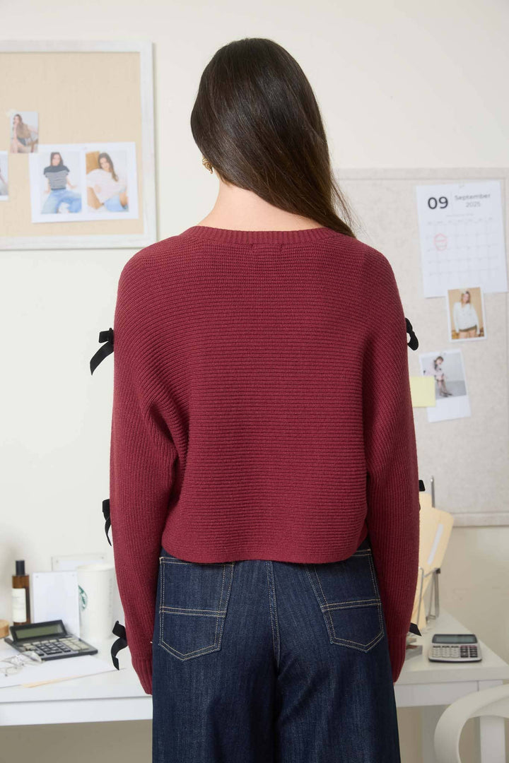 Velvet Bow Cranberry Sweater