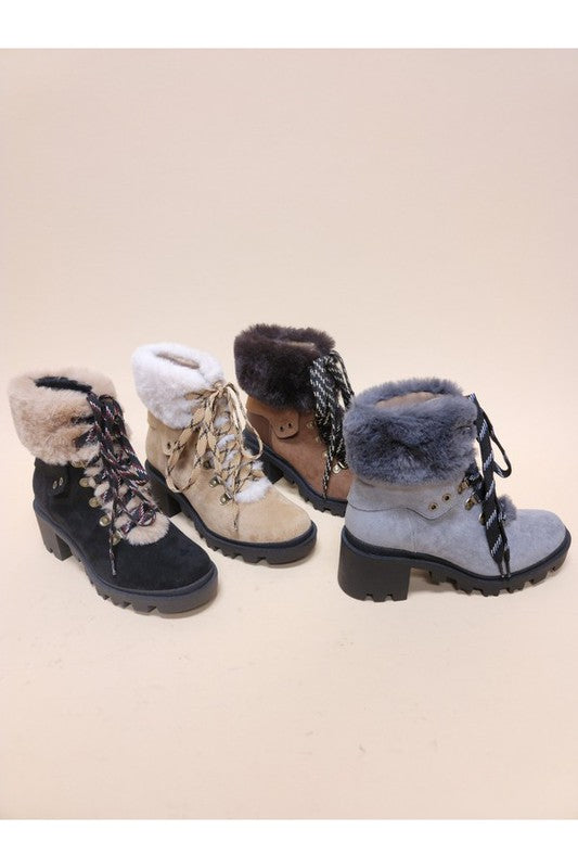 lace up fur booties