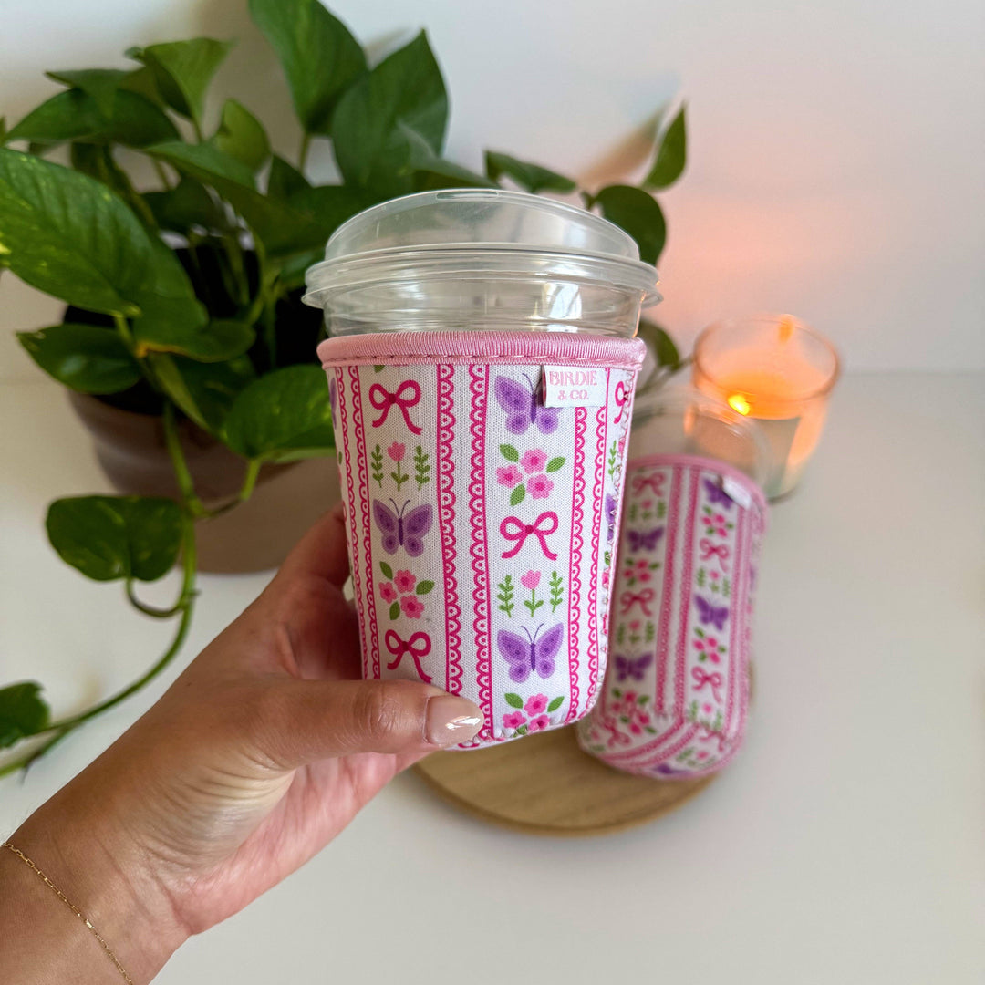 Butterfly and Flower Iced Coffee Sleeve