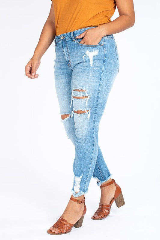 Plus Size Distressed Ankle Skinny