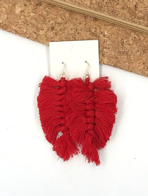 Red Macrame Leaf Earrings
