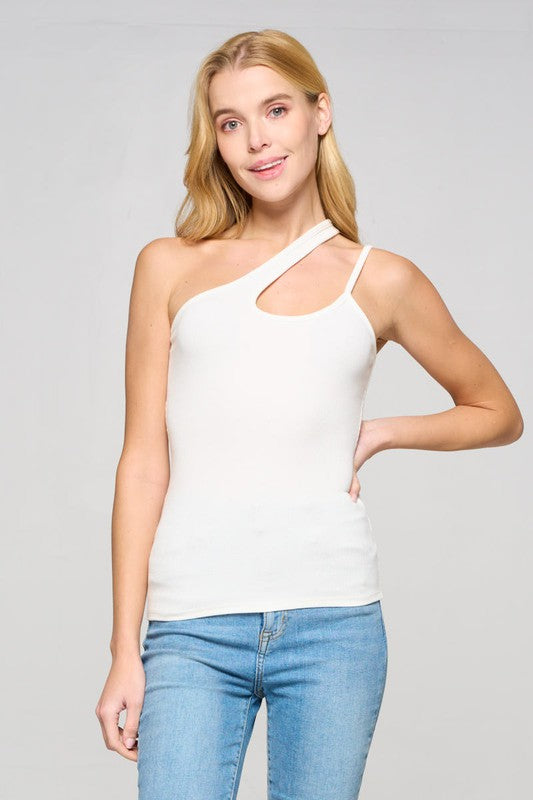 double strap, one shoulder top