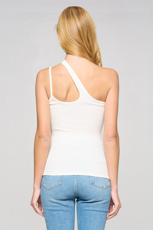 double strap, one shoulder top