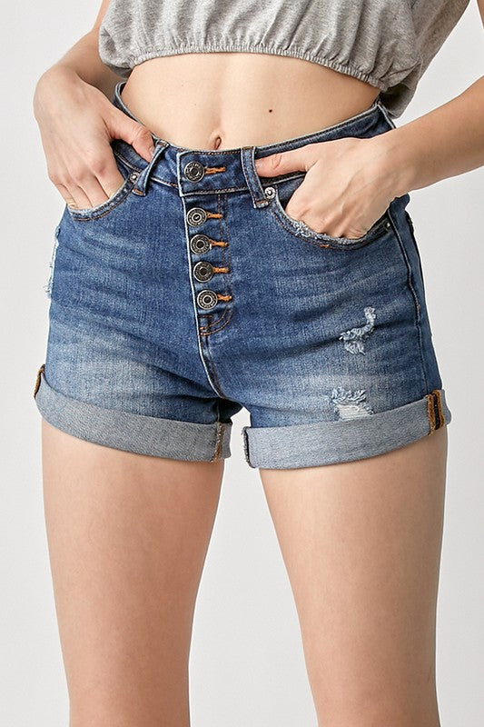 BUTTON FLY ROLL UP SHORTS