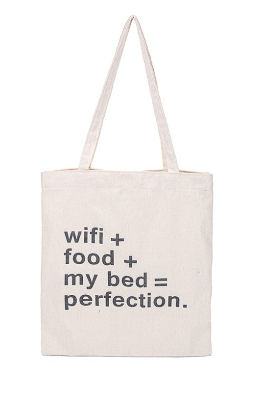 Wifi Food My Bed Perfection Canvas Tote 16 X15"