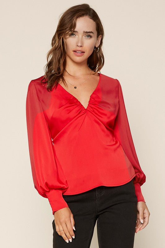 balloon sleeve blouse - red