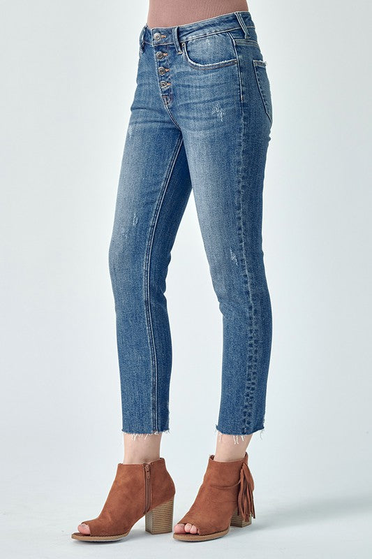 mid rise button fly relaxed skinny