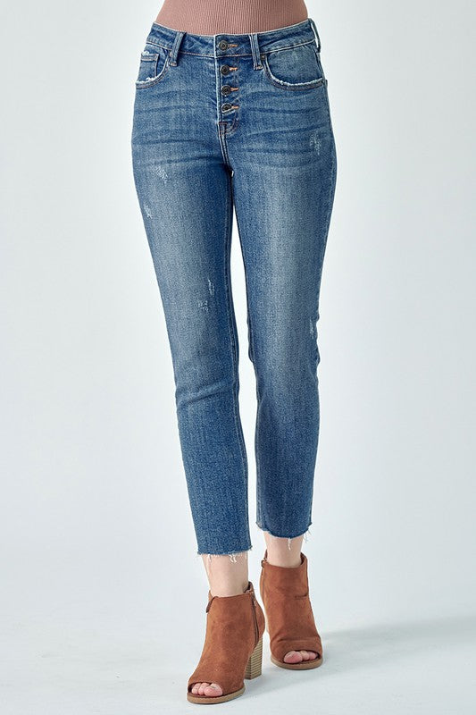 mid rise button fly relaxed skinny