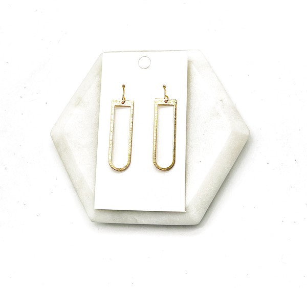 Gold Long Deco Metal Statement Earrings