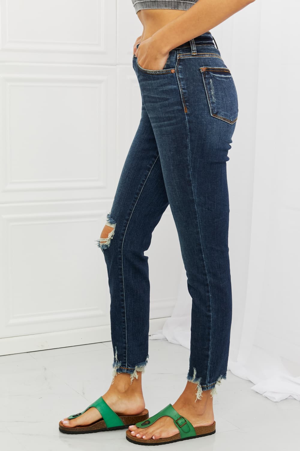 Melaney Mid Rise Distressed Relaxed Fit Jeans by Judy Blue