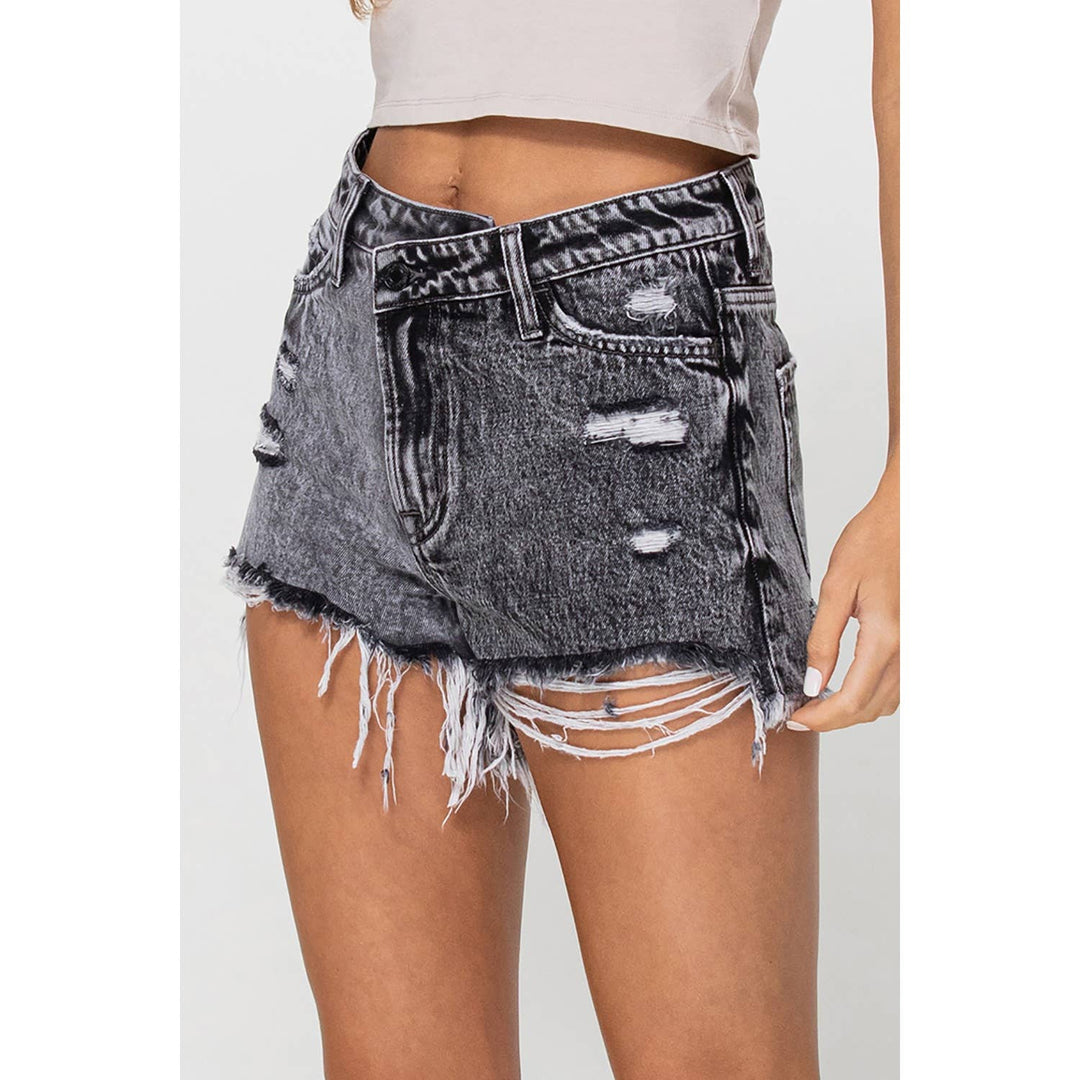 super high rise, two toned short with criss cross waist