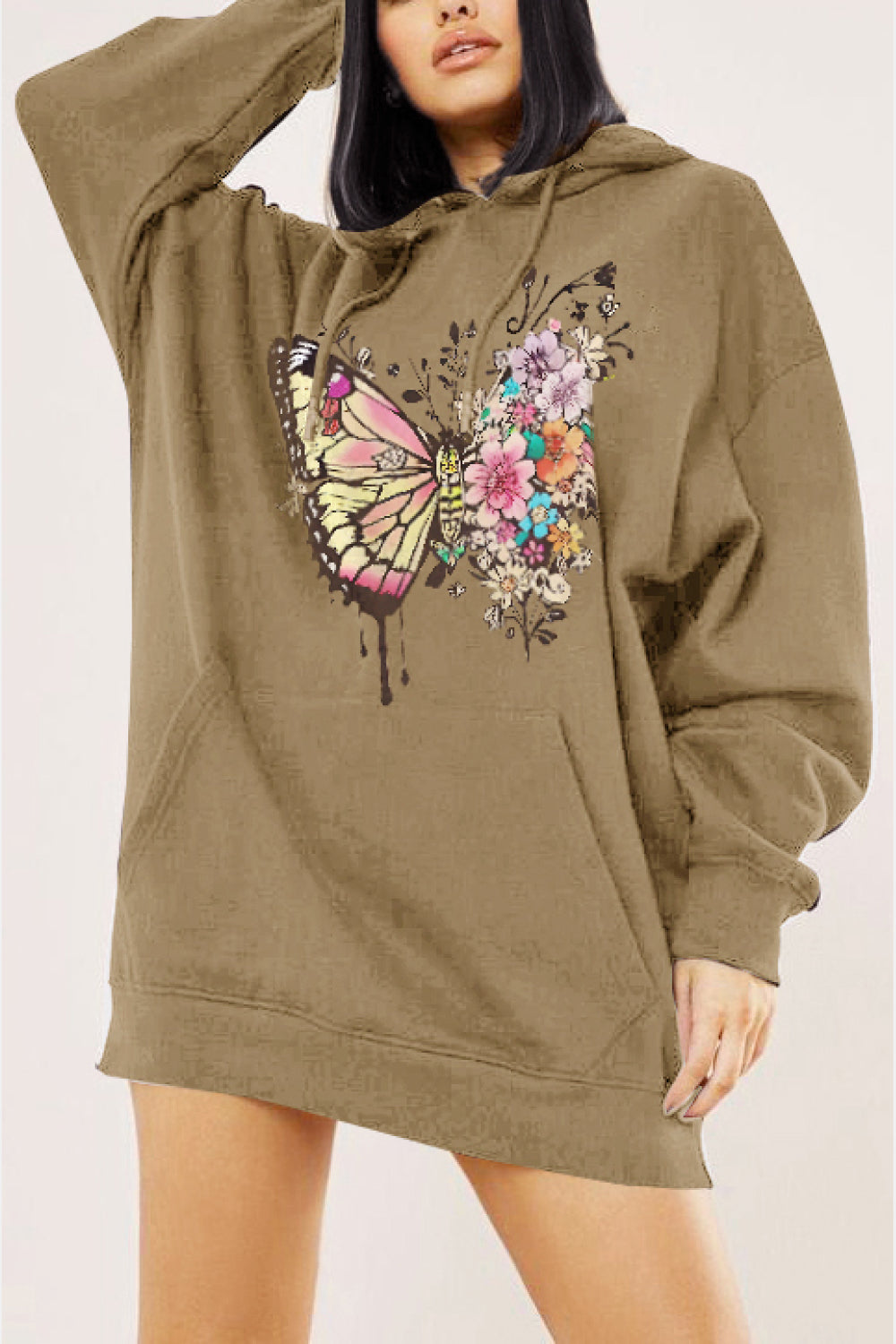 Butterfly Graphic Dropped Shoulder Hoodie