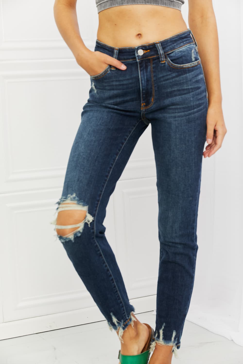 Melaney Mid Rise Distressed Relaxed Fit Jeans by Judy Blue