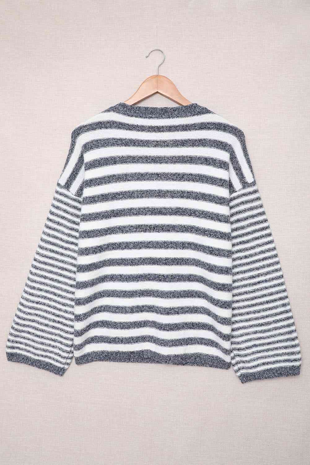 Striped Lace Up Bell Sleeve Sweater