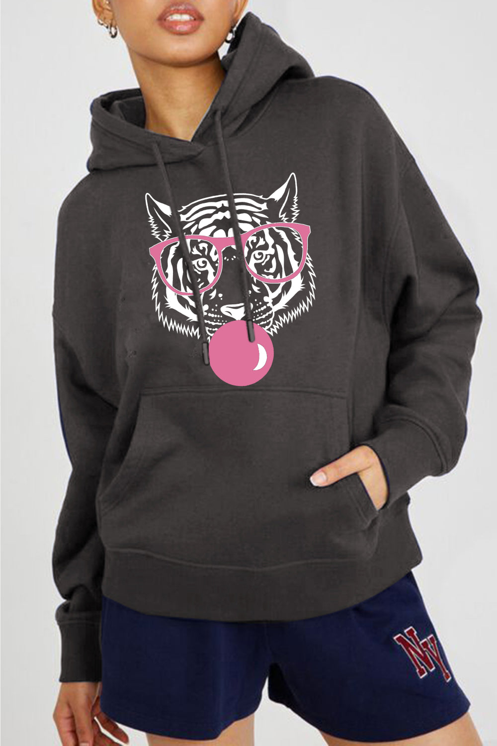 Dropped Shoulder Tiger Graphic Hoodie