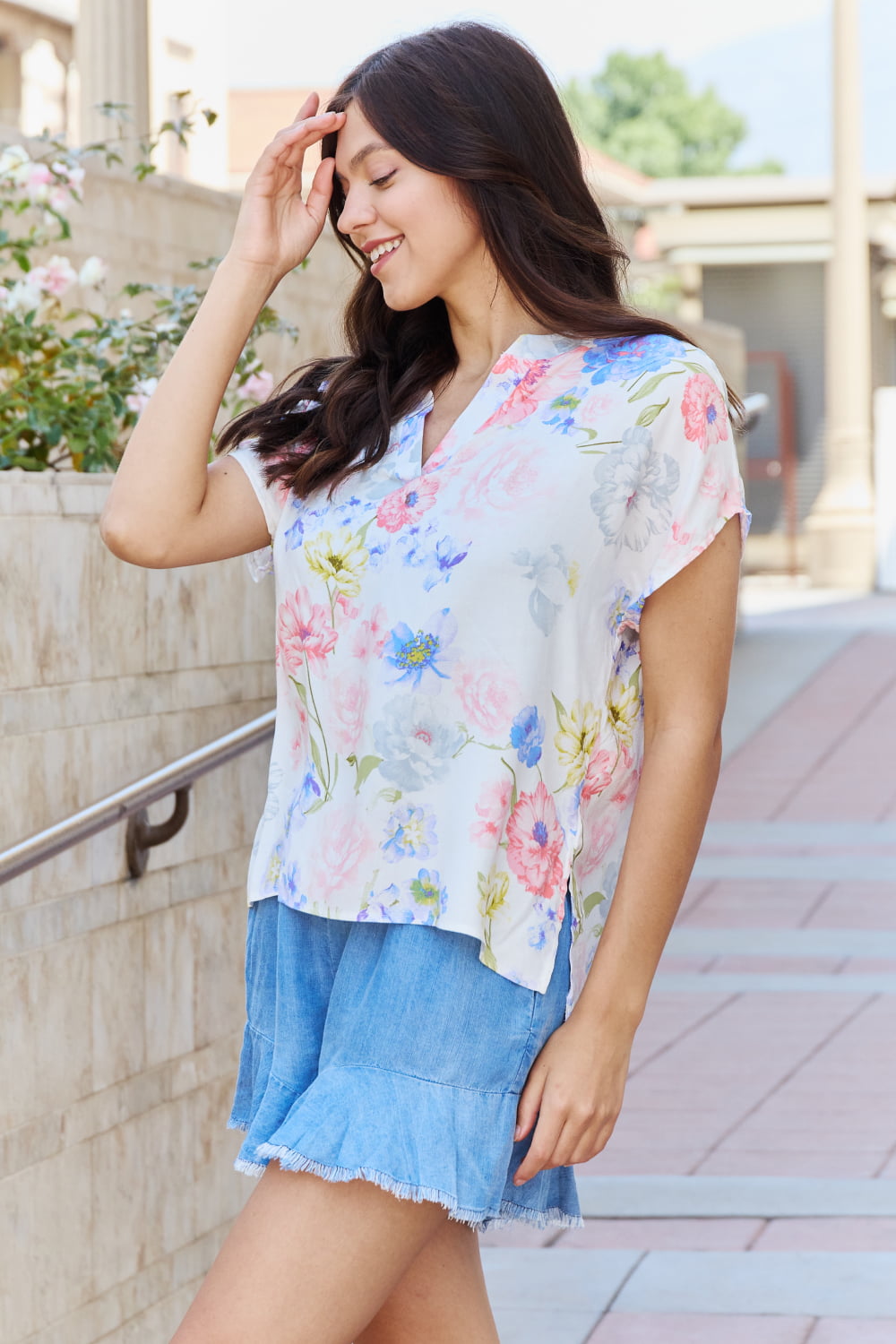One And Only  Short Sleve Floral Print Top